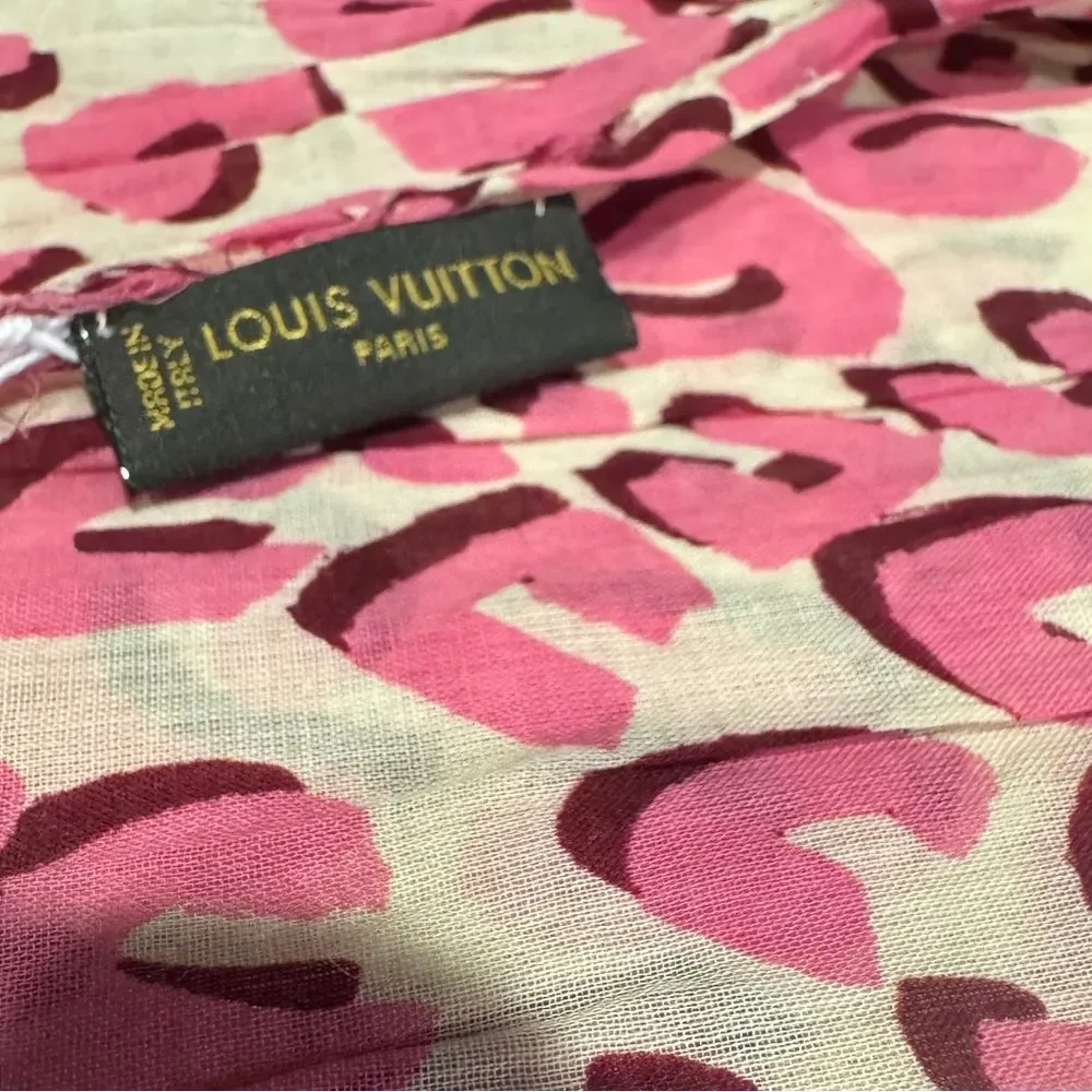 Auth Louis Vuitton Pink Lepord Print Limited Edition Stephen Sprouse Wrap Scarf